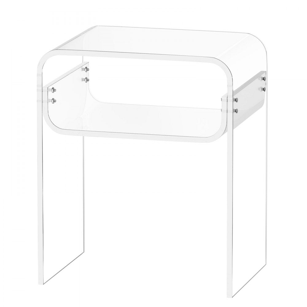 VEVOR Acrylic Side Table, 2 Tiers Clear Bedside Table with Storage Shelf, Modern Rectangle Acrylic End Desk, Transparent Thick Nightstand for Bedroom, Living Room, Study, 11.8 x 15.7 x 19.7 in (Clear)