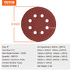 VEVOR 150 PCS 5 Inch Sanding Discs Set, 8-Hole Round Hook and Loop Sandpaper for Orbital Sander, 10 Grits include 60, 80, 100, 120, 150,180, 240, 320, 400, 600 Grit, for Metal, Wood, Car Sanding