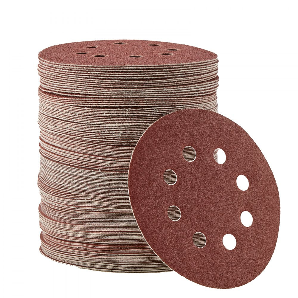 VEVOR 150 PCS 5 Inch Sanding Discs Set, 8-Hole Round Hook and Loop Sandpaper for Orbital Sander, 10 Grits include 60, 80, 100, 120, 150,180, 240, 320, 400, 600 Grit, for Metal, Wood, Car Sanding