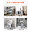 VEVOR Bedside Commode Chair with Wheels, 350 lbs Capacity, 4-in-1 Portable Toilet and Raised Toilet Seat with Padded Seat/Backrest/Flip-up Footrest, Detachable 5L Bucket, Shower Wheelchair for Seniors