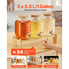 VEVOR Beverage Dispenser, 3 Pack 1 Gallon Drink Dispensers for Parties, Glass Juice Dispenser with Wood Stand, Stainless Steel Spigot, Infuser, Iced Tea Lemonade Juice Water Dispensers for Parties