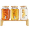 VEVOR Beverage Dispenser, 3 Pack 1 Gallon Drink Dispensers for Parties, Glass Juice Dispenser with Wood Stand, Stainless Steel Spigot, Infuser, Iced Tea Lemonade Juice Water Dispensers for Parties
