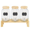 VEVOR Beverage Dispenser, 3 Pack 1 Gallon Drink Dispensers for Parties, Glass Juice Dispenser with Wood Stand, Stainless Steel Spigot, Infuser, Iced Tea Lemonade Juice Water Dispensers for Parties