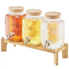 VEVOR Beverage Dispenser, 3 Pack 1 Gallon Drink Dispensers for Parties, Glass Juice Dispenser with Wood Stand, Stainless Steel Spigot, Infuser, Iced Tea Lemonade Juice Water Dispensers for Parties