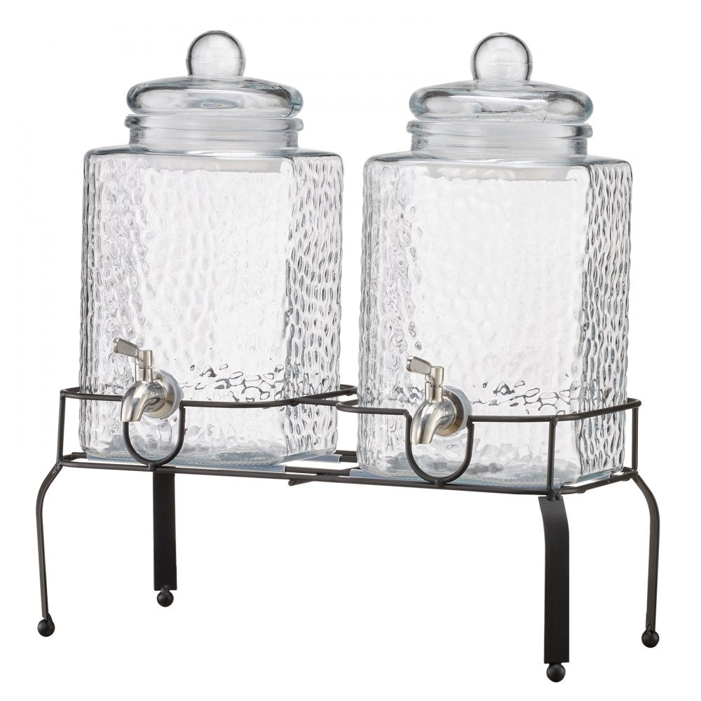 VEVOR Beverage Dispenser, 2 Pack 1.5 Gallon Drink Dispensers for Parties, Glass Juice Dispenser with Metal Stand, Stainless Steel Spigot, Iced Tea Lemonade Juice Water Dispensers for Parties