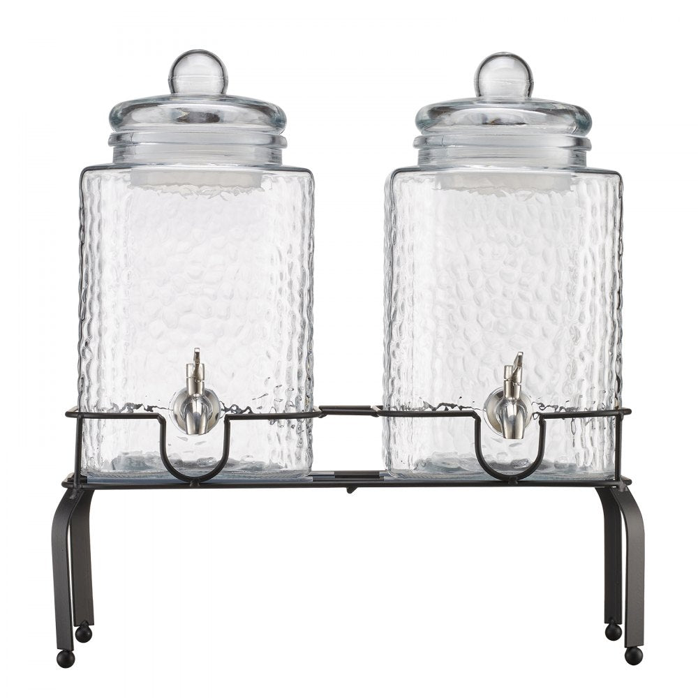 VEVOR Beverage Dispenser, 2 Pack 1.5 Gallon Drink Dispensers for Parties, Glass Juice Dispenser with Metal Stand, Stainless Steel Spigot, Iced Tea Lemonade Juice Water Dispensers for Parties