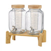 VEVOR Beverage Dispenser, 2 Pack 1 Gallon Drink Dispensers for Parties, Glass Juice Dispenser with Wood Stand, Stainless Steel Spigot, Infuser, Iced Tea Lemonade Juice Water Dispensers for Parties