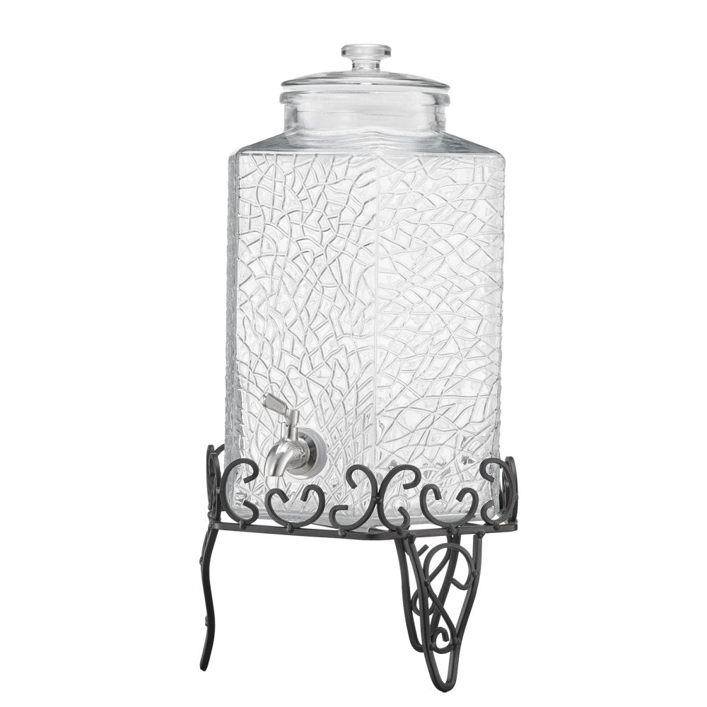 VEVOR Beverage Dispenser, 2.5 Gallon Drink Dispensers for Parties, Glass Juice Dispenser with Metal Stand, Stainless Steel Spigot, Iced Tea Lemonade Juice Water Dispensers for Parties
