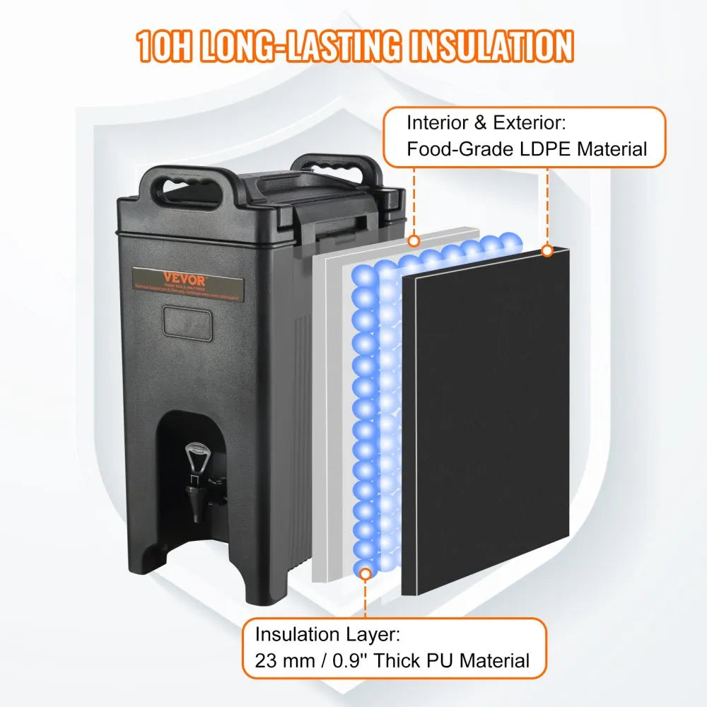 VEVOR Insulated Beverage Dispenser, 5 Gallon, Food-grade LDPE Hot and Cold Beverage Server, Thermal Drink Dispenser Cooler with 0.9 in PU Layer Two-Stage Faucet Handle, for Restaurant Drink Shop