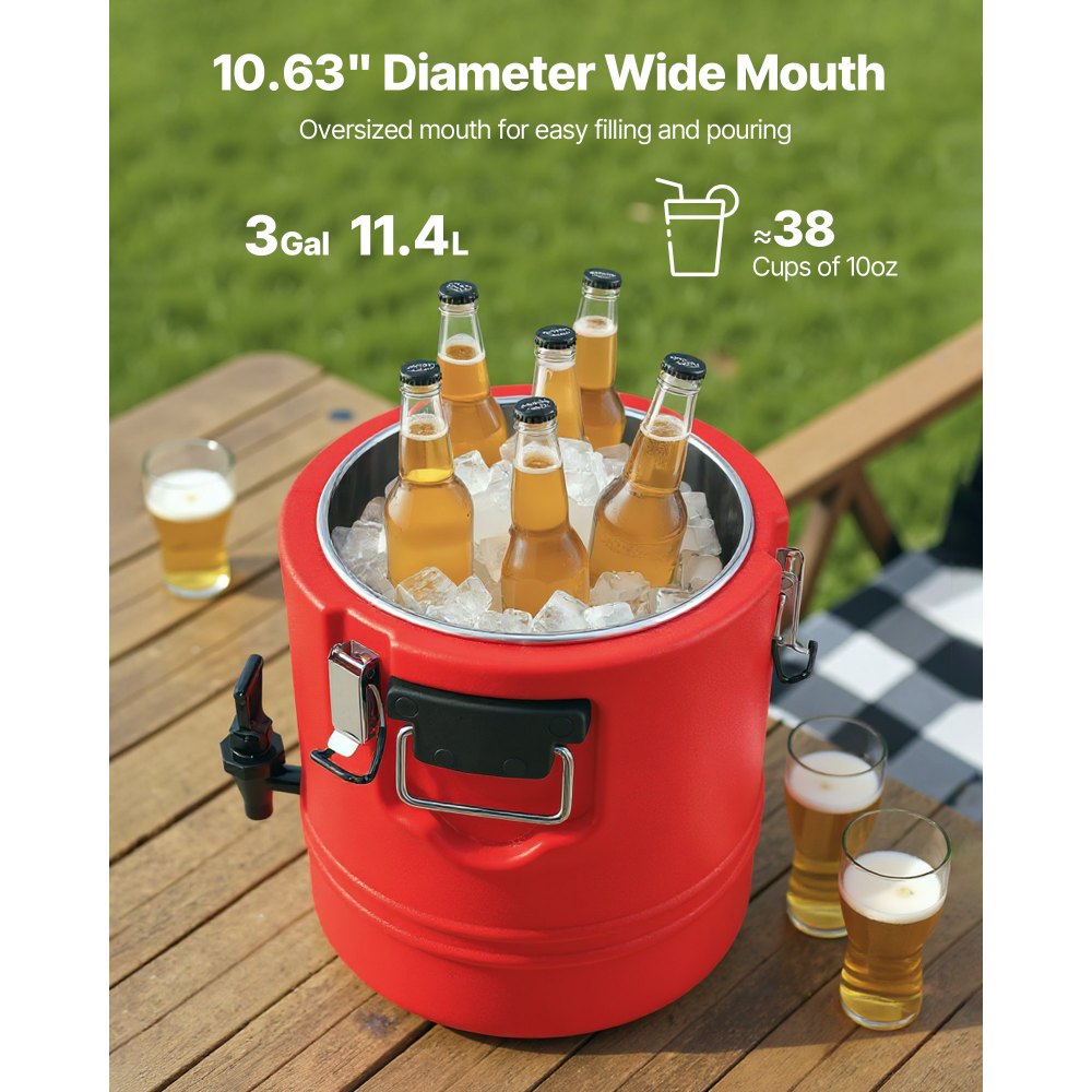 VEVOR Insulated Beverage Dispenser, 3 Gal/11.4L Thermal Hot and Cold Drink Server Dispenser with Spigot, Food-Grade Cooler Jug with 304 Stainless Steel Interior, for Tea Coffee Restaurant Outdoor