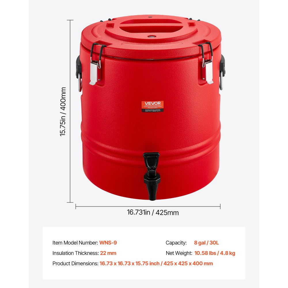 VEVOR Insulated Beverage Dispenser, 8 Gal/30.3L Thermal Hot and Cold Drink Server Dispenser with Spigot, Food-Grade Cooler Jug with 304 Stainless Steel Interior, for Tea Coffee Restaurant Outdoor
