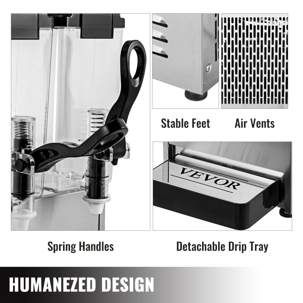VEVOR 110V Commercial Beverage Dispenser Cold and Hot,3 Tanks 36L Fruit Juice Dispensers,12L Per Tank Stainless Steel Ice Tea Drink Dispenser Equipped with Thermostat Controller