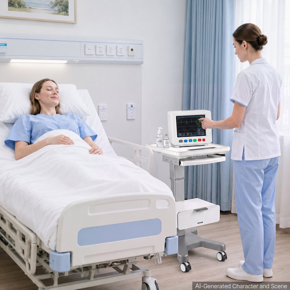 VEVOR Medical Cart 66.14 lbs Max Load Electric Lift Medical Trolley Cart, for Clinic, Hospital, Laboratory, Stable Support, Adjustable Height, Silent Rolling Trolley with 360° Swivel Lockable Wheels