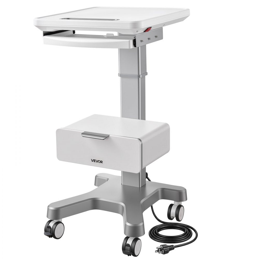 VEVOR Medical Cart 66.14 lbs Max Load Electric Lift Medical Trolley Cart, for Clinic, Hospital, Laboratory, Stable Support, Adjustable Height, Silent Rolling Trolley with 360° Swivel Lockable Wheels