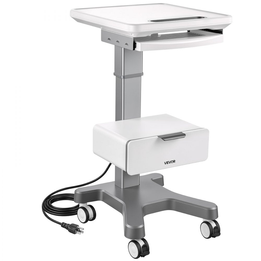 VEVOR Medical Cart 66.14 lbs Max Load Electric Lift Medical Trolley Cart, for Clinic, Hospital, Laboratory, Stable Support, Adjustable Height, Silent Rolling Trolley with 360° Swivel Lockable Wheels