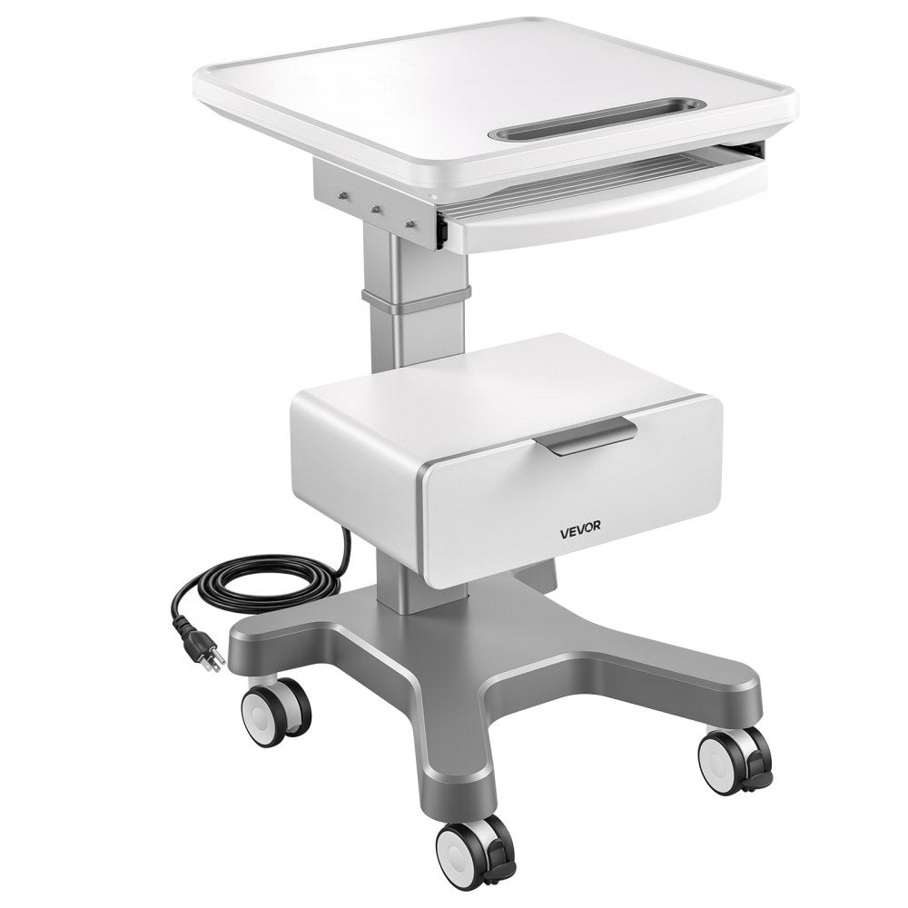 VEVOR Medical Cart 66.14 lbs Max Load Electric Lift Medical Trolley Cart, for Clinic, Hospital, Laboratory, Stable Support, Adjustable Height, Silent Rolling Trolley with 360° Swivel Lockable Wheels