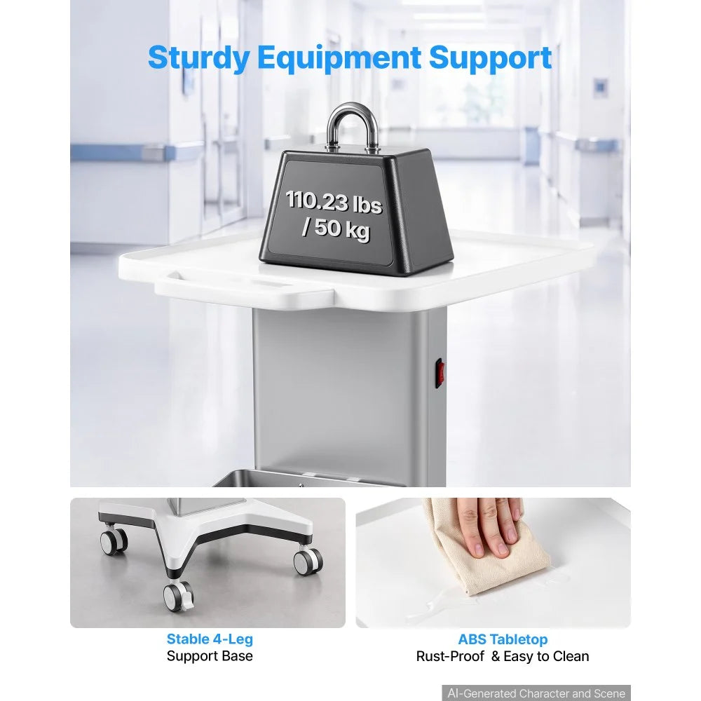 VEVOR Medical Cart 110.23 lbs Max Load Electric Lift Medical Trolley Cart, for Clinic, Hospital, Laboratory, Stable Support, Adjustable Height, Silent Rolling Trolley with 360° Swivel Lockable Wheels