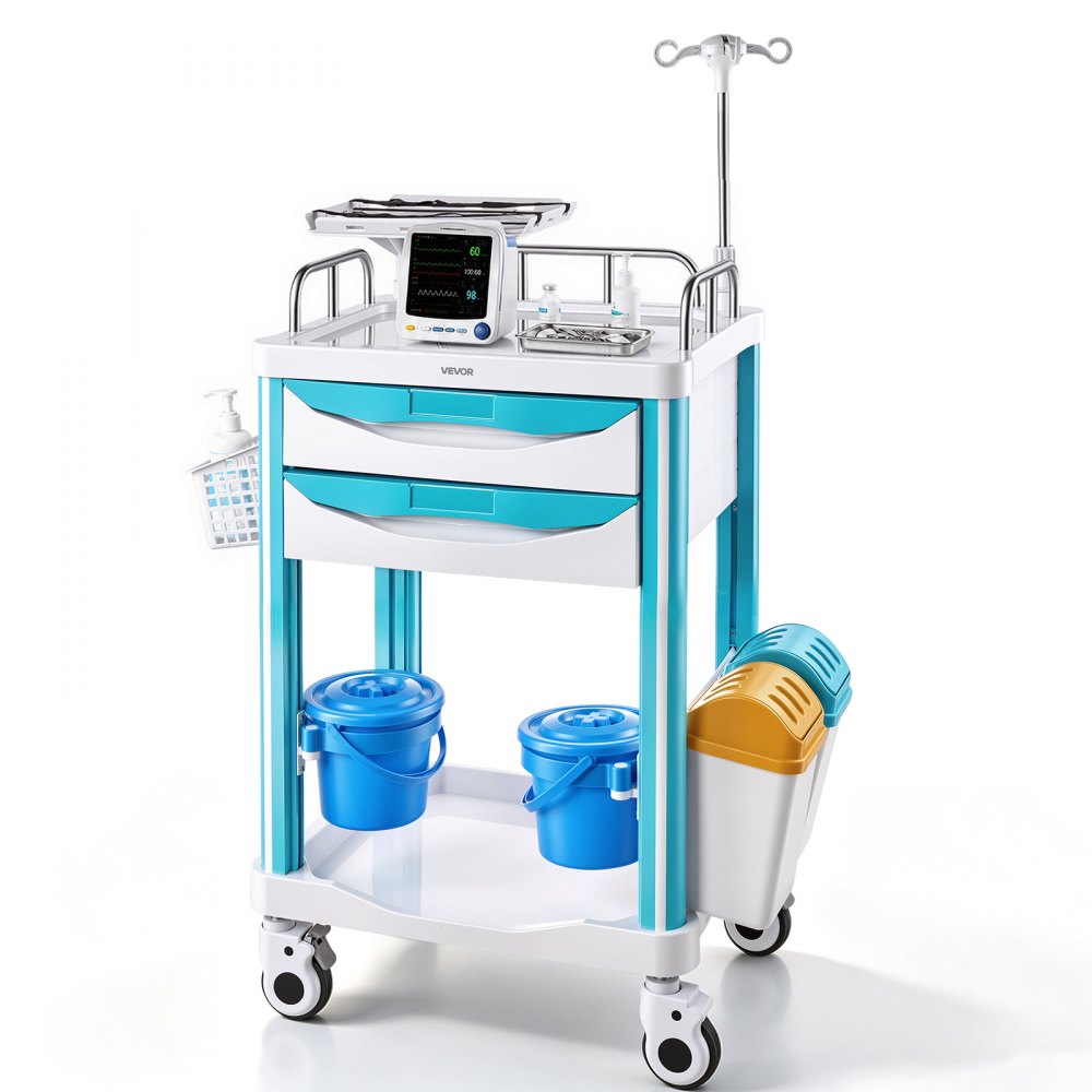 VEVOR Medical Cart 242.51 lbs Max Load Medical Trolley Cart with 2 Drawers, for Hospital, Clinic, Laboratory, Stable Support, Silent Rolling Trolley with 360° Swivel Lockable Wheels, Organized Storage