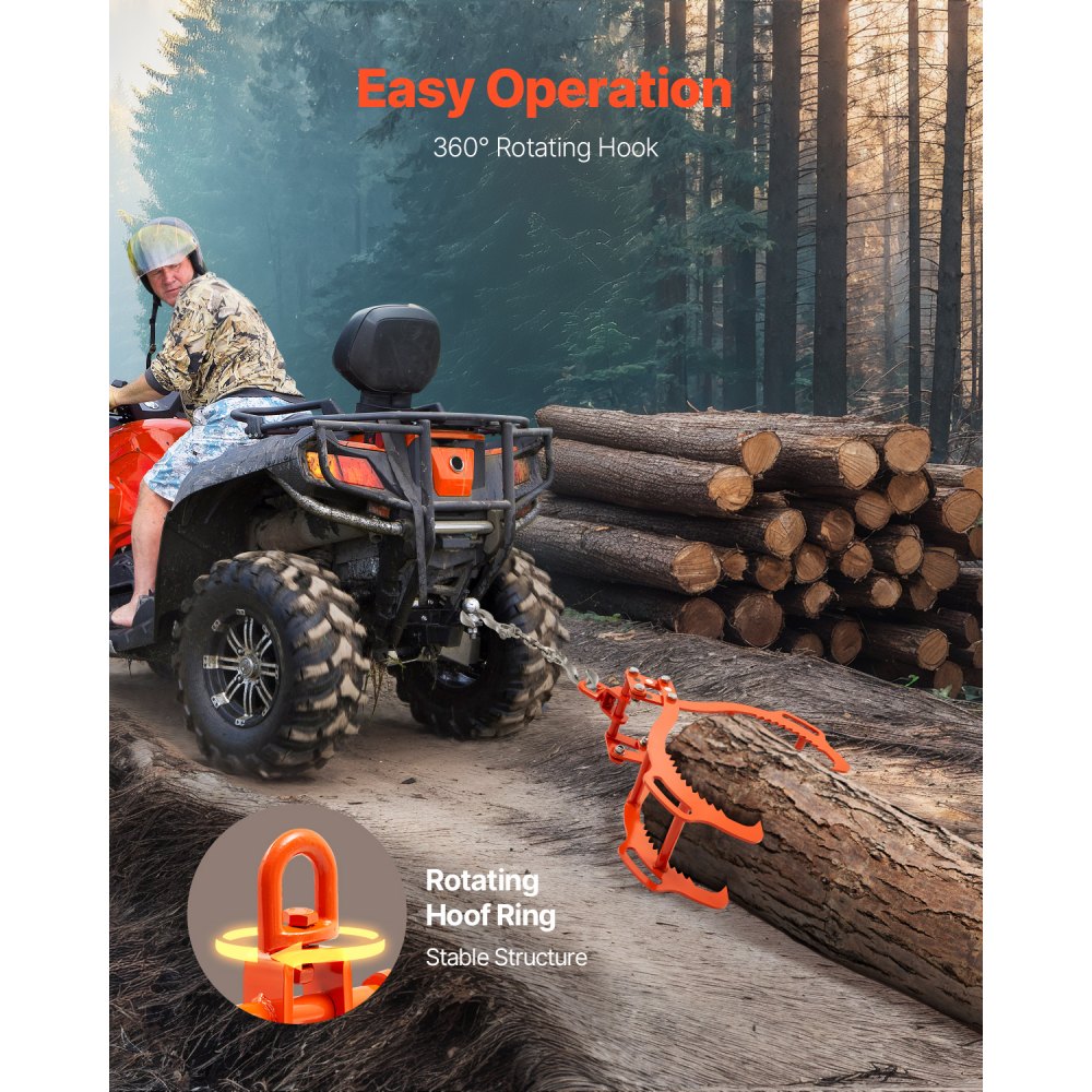 VEVOR 32in Log Lifting Tongs, 4-Claw Log Tongs, Heavy Duty Steel Log Grapple, 2200LBS Lifting Capacity, Swivel Log Graper Timber, Eagle Claw Design, Log Skidding Tongs for Trucks, Tractors, Forklifts