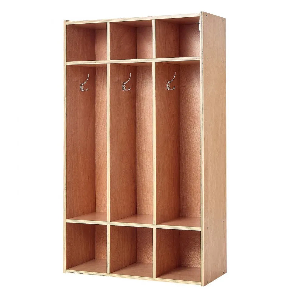 VEVOR 3-Section Kids Coat Locker, Wooden Toddler Cubby Storage Organizer with 6 Hooks & Non-Slip Mat, Modern Kid Coat Cubbies with 6 Small Open Storage Boxes for Home, Kindergarten, Daycare, Natural