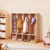 VEVOR 4-Section Kids Coat Locker, Wooden Toddler Cubby Storage Organizer with 8 Hooks & Non-Slip Mat, Modern Kid Coat Cubbies with 4 Small Open Storage Boxes for Home, Kindergarten, Daycare, Natural