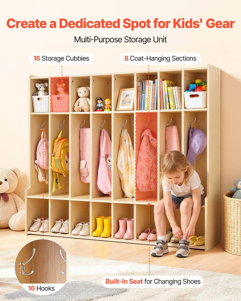 VEVOR kids coat locker - front angle view