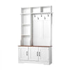 VEVOR Hall Tree with Bench and Shoe Storage, 39" Wide, Entryway Hall Tree with Bench, Hanging Hooks, Storage Shelves, Adjustable Shoe Shelves, LED Light, Wooden, for Mudroom, Entryway, Hallway, White