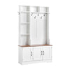 VEVOR Hall Tree with Bench and Shoe Storage, 39" Wide, Entryway Hall Tree with Bench, Hanging Hooks, Storage Shelves, Adjustable Shoe Shelves, LED Light, Wooden, for Mudroom, Entryway, Hallway, White
