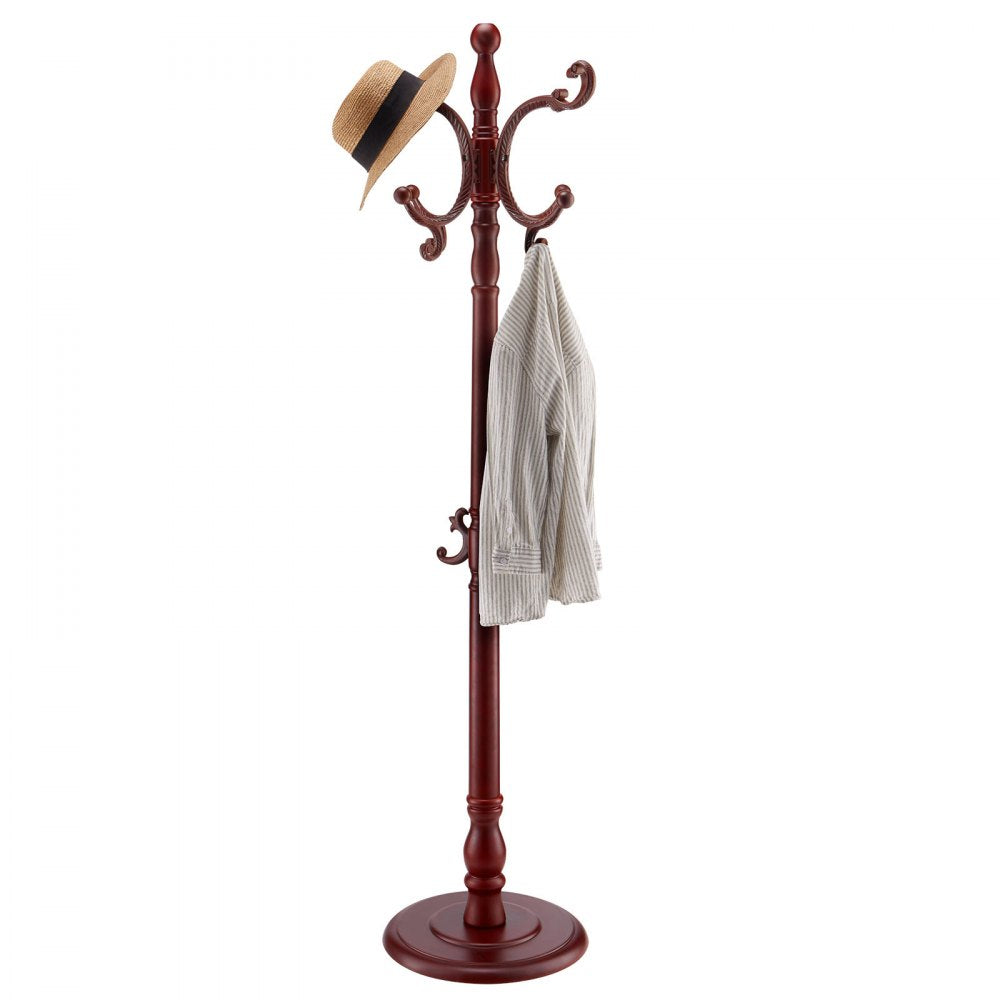 VEVOR Coat Rack Freestanding, Wooden Coats Rack Stand with Weighted Base & 11 Hooks, Free Standing Hall Coat Tree for Entryway, Bedroom, Living Room, Modern Clothes Hanger Stand for Coats, Hats, Bag