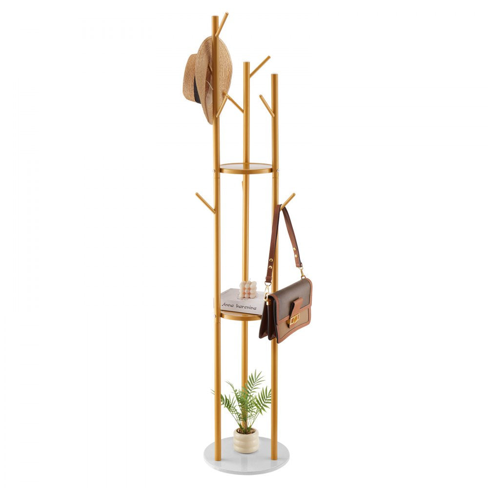 VEVOR Coat Rack, Freestanding Coat Rack Stand with Quartz Stone Base & 9 Hooks, Free Standing Hall Coat Tree for Entryway, Bedroom, Office, Living Room, Modern Clothes Hanger for Coat, Hat, Scarf, Bag