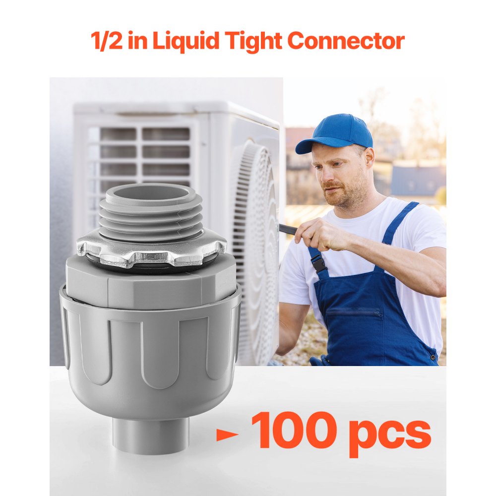 VEVOR 1/2 in 100 pcs Liquid Tight Connector Non-Metallic Conduit Fitting Connector