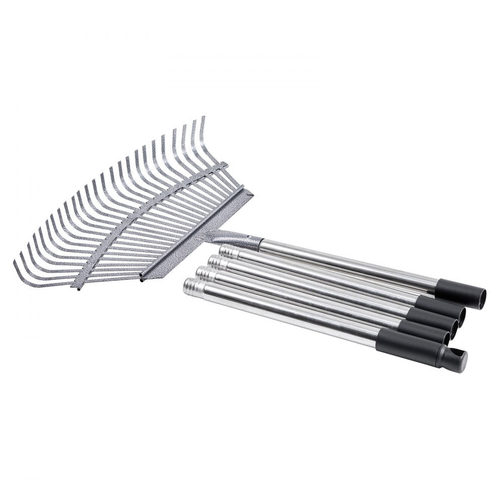 VEVOR Leaf Rake, 25 Metal Tines, Adjustable Garden Rake for Lawns with 18.3 Inch Wide Head & 36.4-72.8 Inch Long Handle, Heavy Duty Stainless Steel Small Leaves Tool for Gardening Camping Yard Grass
