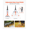 VEVOR Leaf Rake, 18 Metal Tines, Adjustable Garden Rake for Lawns with 7.7-17.1 Inch Head & 32.3-55.6 Inch Long Handle, Heavy Duty Stainless Steel Small Leaves Tool for Gardening Camping Yard Grass