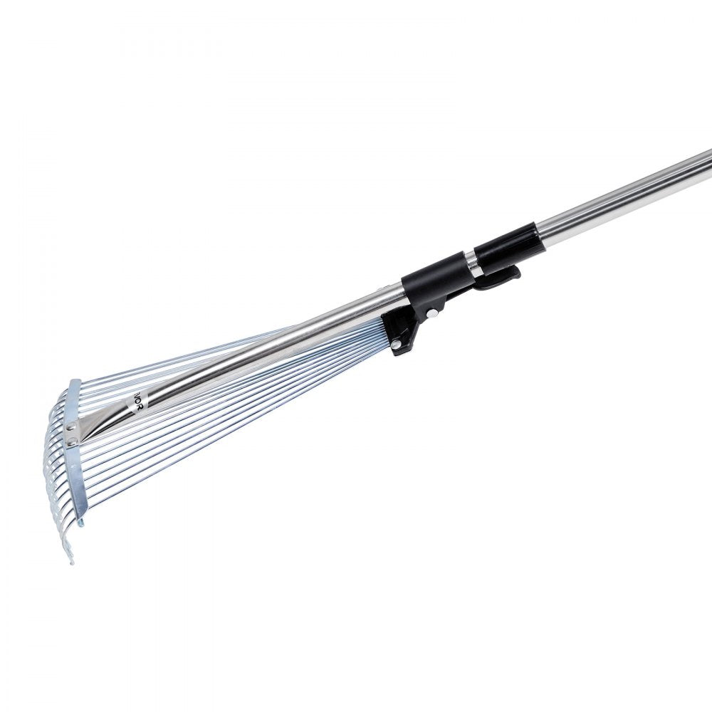 VEVOR Leaf Rake, 18 Metal Tines, Adjustable Garden Rake for Lawns with 7.7-17.1 Inch Head & 32.3-55.6 Inch Long Handle, Heavy Duty Stainless Steel Small Leaves Tool for Gardening Camping Yard Grass
