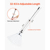VEVOR Leaf Rake, 15 Metal Tines, Adjustable Garden Rake for Lawns with 7.5-22.4 Inch Wide Head & 32-63 Inch Long Handle, Heavy Duty Stainless Steel Small Leaves Tool for Gardening Camping Yard Grass