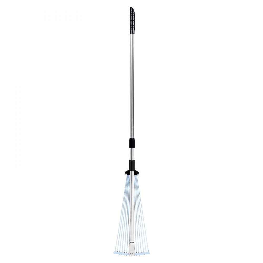 VEVOR Leaf Rake, 15 Metal Tines, Adjustable Garden Rake for Lawns with 7.5-22.4 Inch Wide Head & 32-63 Inch Long Handle, Heavy Duty Stainless Steel Small Leaves Tool for Gardening Camping Yard Grass