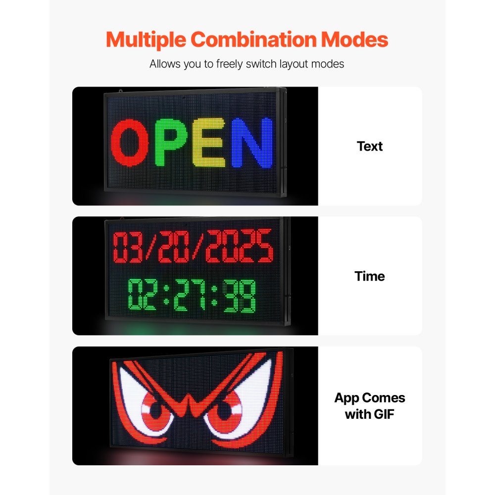 VEVOR Programmable LED Sign, P5 Full Color Flexible Digital Scrolling Panel, DIY Custom Text Pattern GIF Display, Bluetooth APP Control Message Board for Store Business Advertising, Indoor 27x14 in
