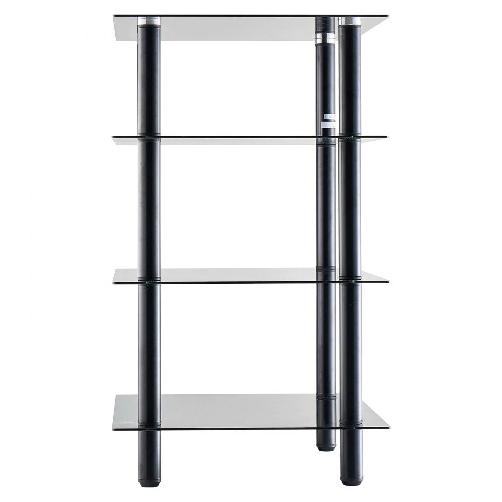 VEVOR 4-Tier AV Media Stand, Audio/Video Stand with Strengthened Tempered Glass Shevles for DVD/Cable Boxes/Games Consoles, Media Storage Cabinet for Gaming/Recording Room