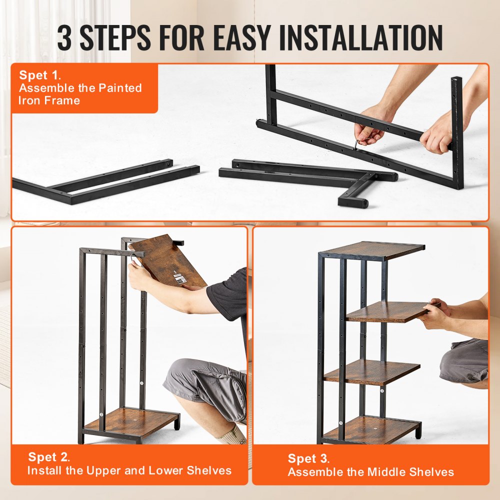 VEVOR 4-Tier AV Media Stand, Corner TV Stand, Height Adjustable Wooden Shelves for DVD Players/Cable Boxes/Games Consoles, Brown
