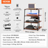 VEVOR 4-Tier AV Media Stand with Power Strips, Corner TV Stand with LED Lights, Height Adjustable Wooden Shelves for DVD Players/Cable Boxes/Games Consoles, Brown