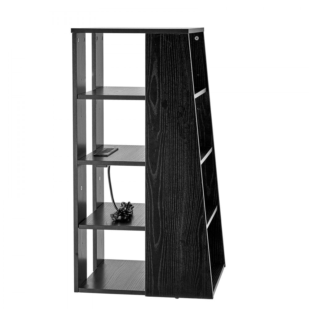 VEVOR 5-Tier AV Media Stand, Wooden Audio-Video Media Stand for DVD Players/Cable Boxes/Games Consoles, Height-Adjustable Media Storage Cabinet for Gaming, Recording Room, Black
