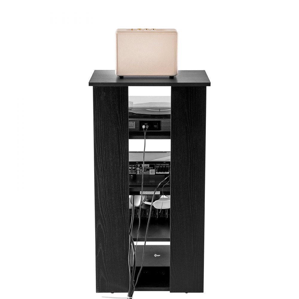 VEVOR 5-Tier AV Media Stand, Wooden Audio-Video Media Stand for DVD Players/Cable Boxes/Games Consoles, Height-Adjustable Media Storage Cabinet for Gaming, Recording Room, Black