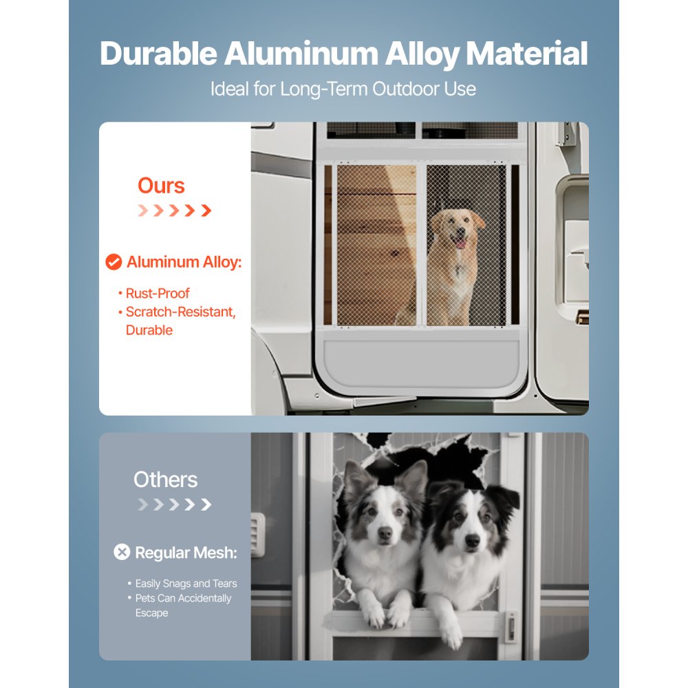 VEVOR RV Screen Door Protector, 28.5 x 31.5 inch Door Grille, Easy to Install and Disassemble, Reinforced Breathable Protective Mesh, Aluminum Alloy Camper RV Entry Protector for Pet Protection, White