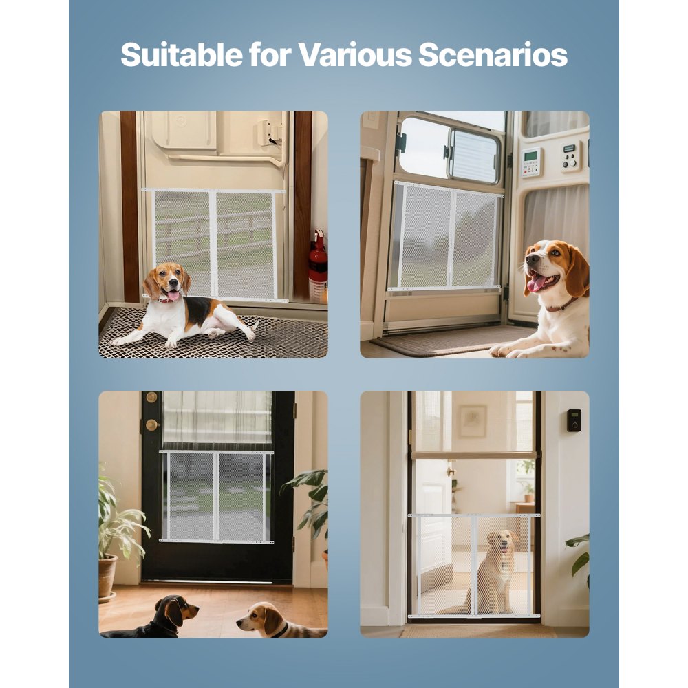 VEVOR RV Screen Door Protector, 28.5 x 31.5 inch Door Grille, Easy to Install and Disassemble, Reinforced Breathable Protective Mesh, Aluminum Alloy Camper RV Entry Protector for Pet Protection, White
