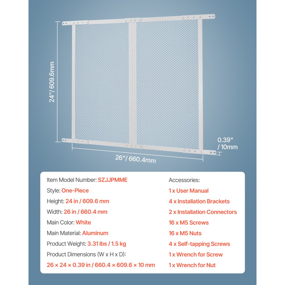 VEVOR RV Screen Door Protector, 24 x 26 inch Door Grille, Easy to Install and Disassemble, Reinforced Breathable Protective Mesh, Aluminum Alloy Camper RV Entry Protector for Pet Protection, White