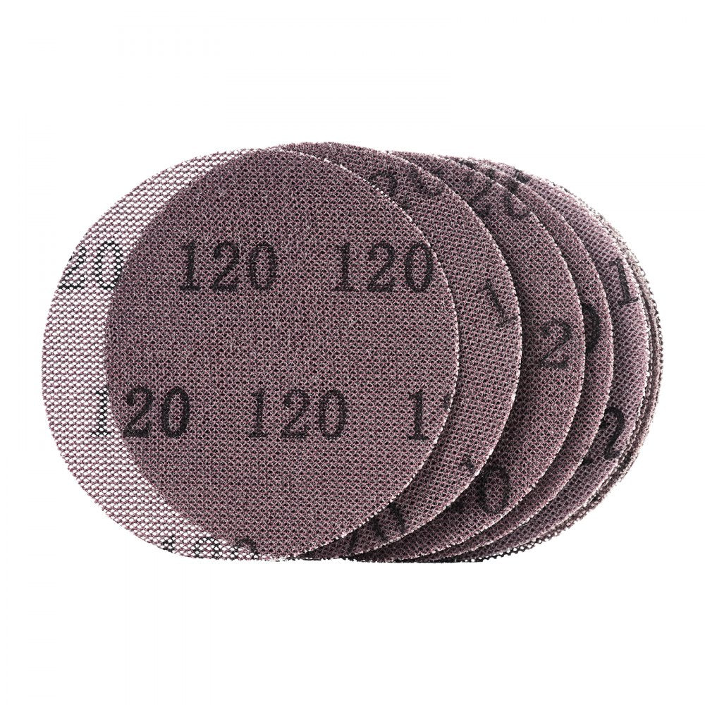 VEVOR 5-inch Mesh Abrasive Sanding Discs, 50PCS 120 Grit Anti-Clogging Ceramic Sandpapers Dust Free, Hook-and-Loop Sanding Discs for Metal Wood Plaster Sanding, Car Body Repair, Paint Removal