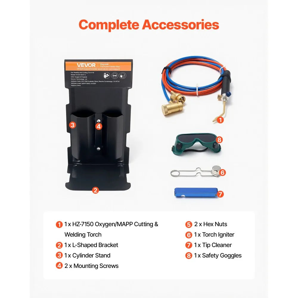 VEVOR Oxygen Propane Torch Kit, Brass Welding Torch for Oxygen MAPP Gas with Dual Pressure Gauges, Portable Oxy-Propane MAPP Brazing Tool Kit with Cylinder Rack for Welding, Soldering, Metal Heating