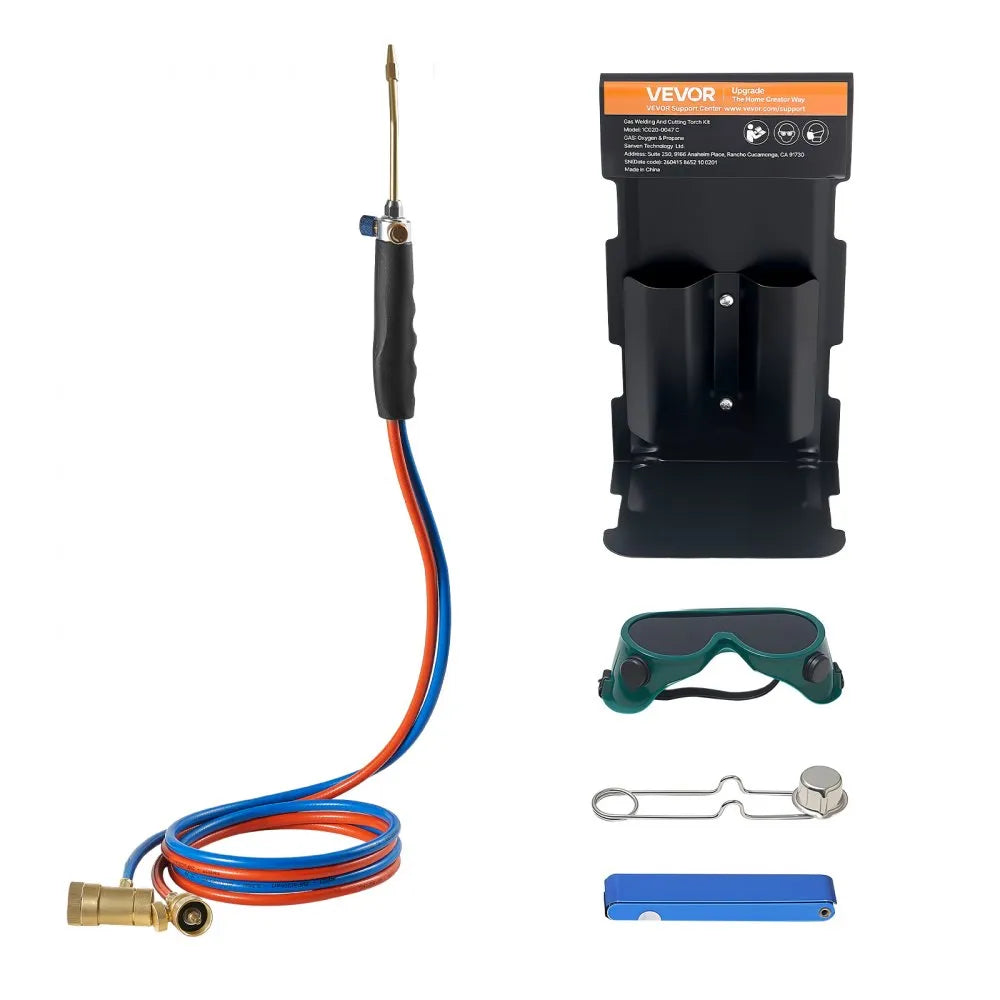 VEVOR Oxygen Propane Torch Kit, Brass Welding Torch for Oxygen MAPP Gas with Dual Pressure Gauges, Portable Oxy-Propane MAPP Brazing Tool Kit with Cylinder Rack for Welding, Soldering, Metal Heating