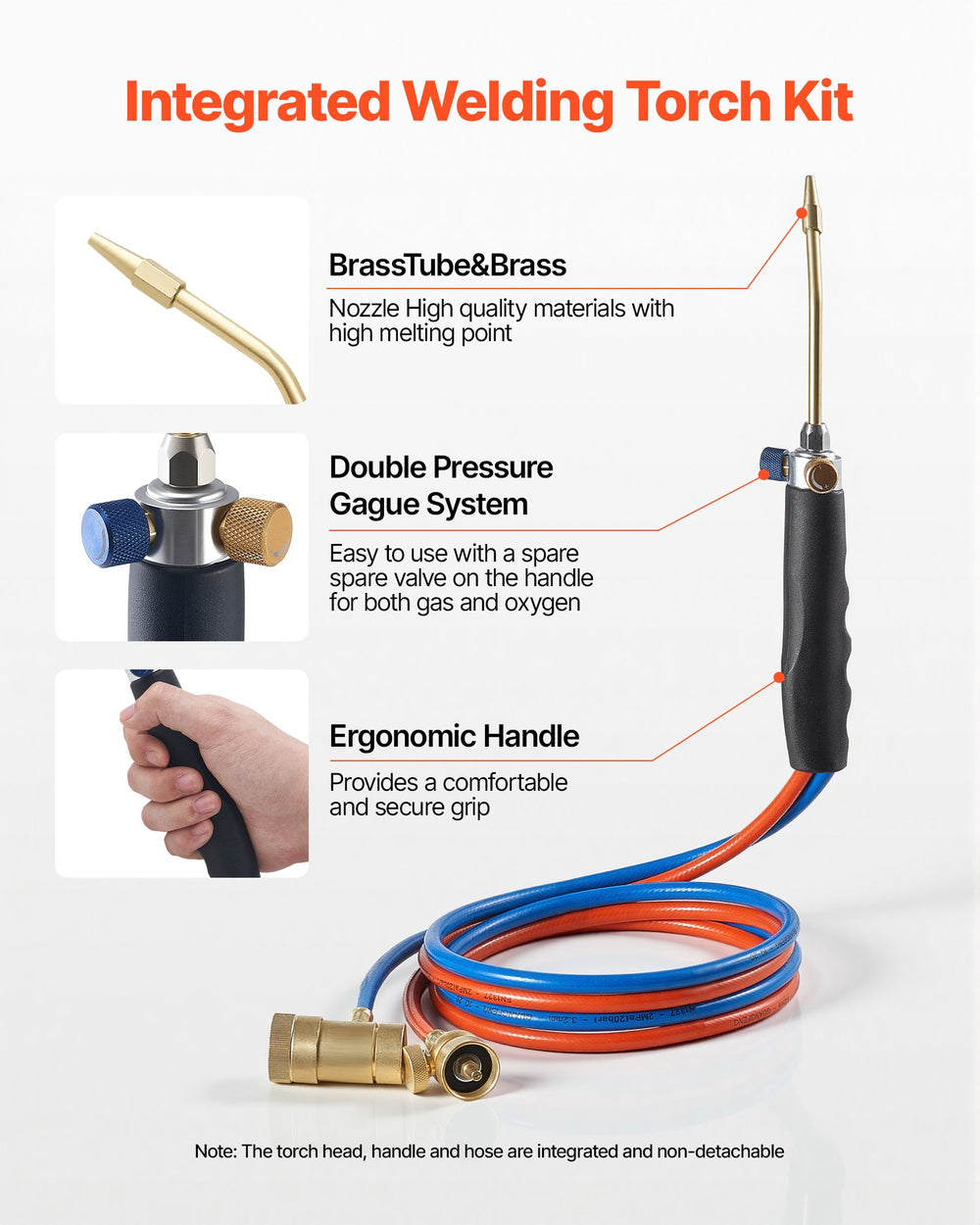 VEVOR Oxygen Propane Torch Kit, Brass Welding Torch for Oxygen MAPP Gas with Dual Pressure Gauges, Portable Oxy-Propane MAPP Brazing Tool Kit with Cylinder Rack for Welding, Soldering, Metal Heating
