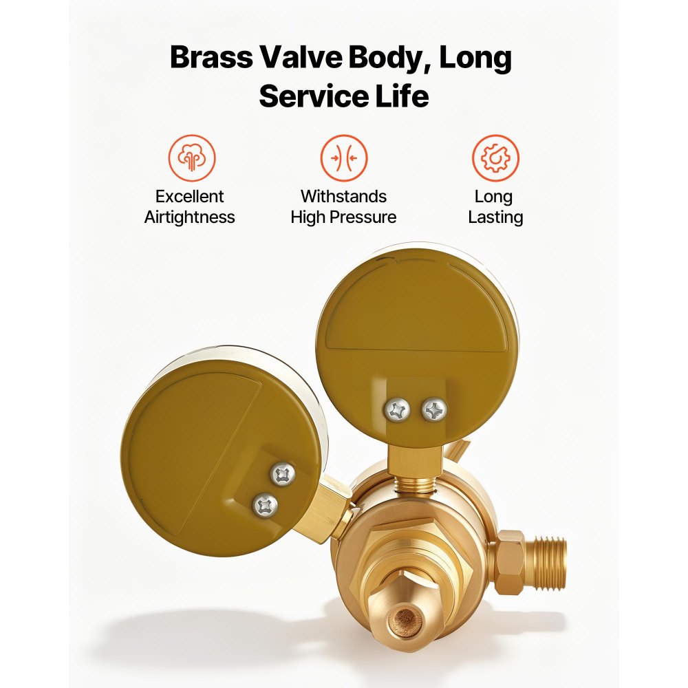 VEVOR Argon Regulator Gauge, Argon CO2 Regulator Welding Gas Gauges for TIG/MIG Welding - with 8.2FT Rubber Hoses, 0-60 SCFH, 0-4000 PSI Inlet Pressure, CGA580 Inlet Connection